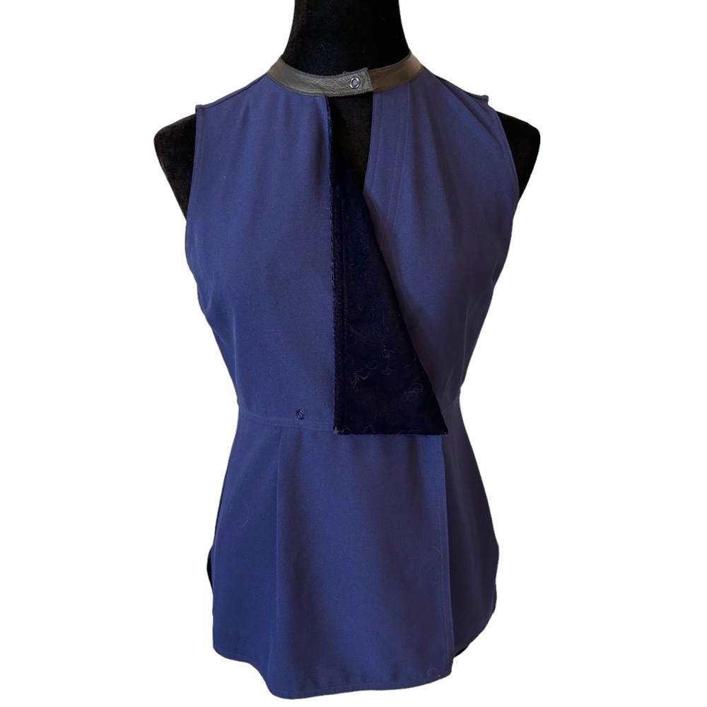 Elie Tahari Leather & Velvet Trim Top XS - Picture 3 of 9